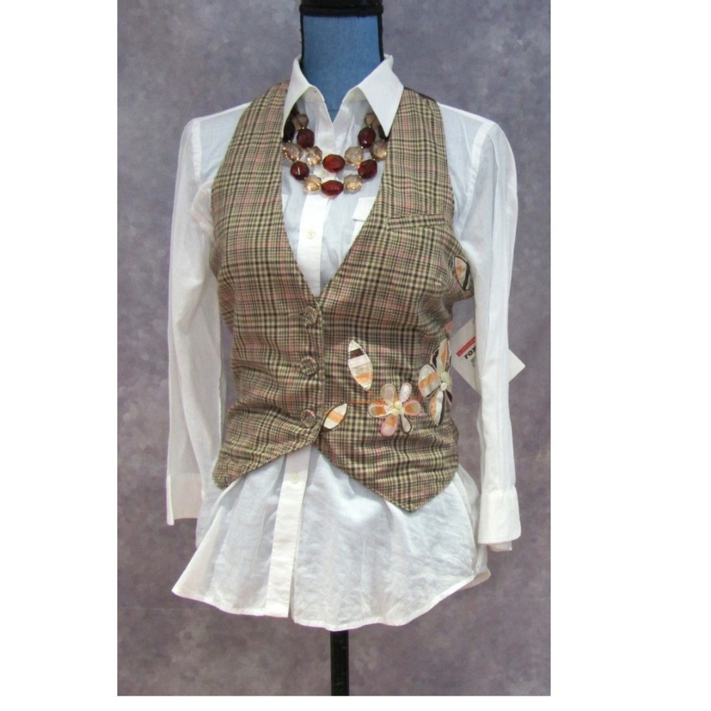 NEW Roxy Plaid w/ Flower Applique Hipster Vest M